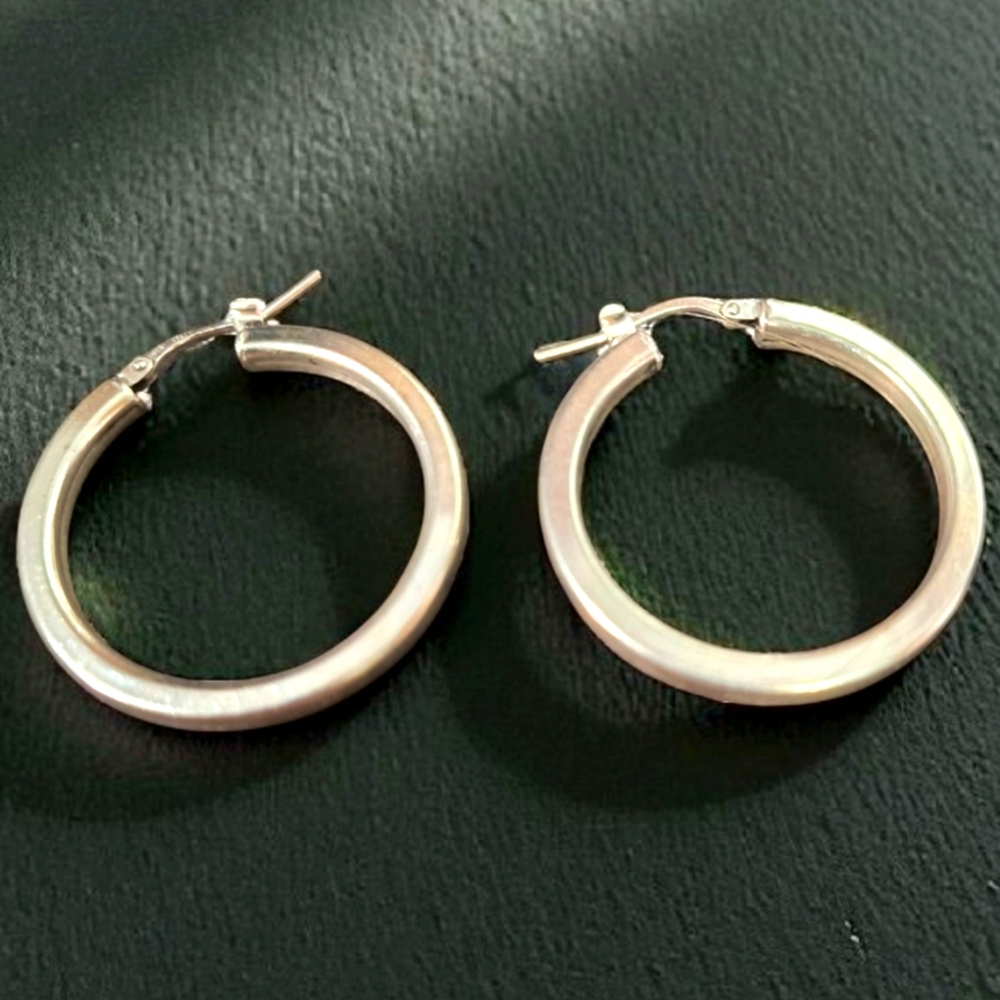 Italy Sterling Silver Classic Hoop Earrings With Latch Closure